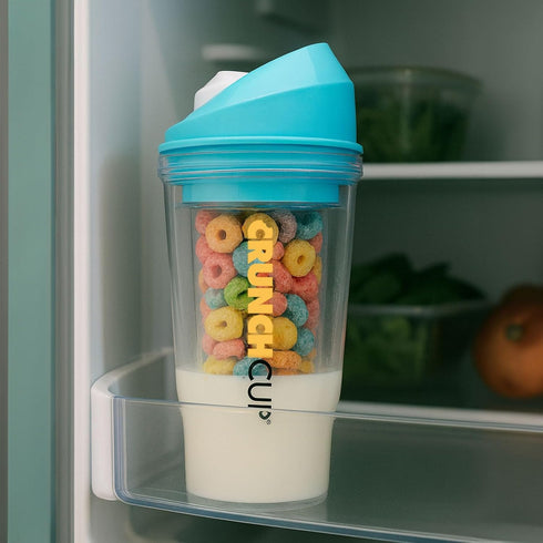 CRUNCHCUP XL Blue - Portable Plastic Cereal Cup for Breakfast On the Go, To Go Cereal and Milk Container, No Spoon