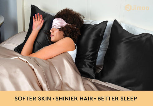 100% Mulberry Silk Pillowcase, 22 Momme Pure Natural Silk, Both Sided with Zipper, Standard Size (Black, 20'' 26'')