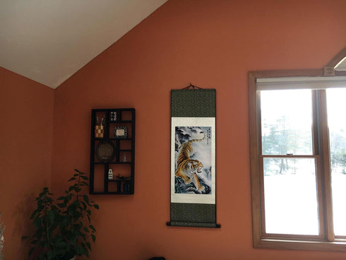 Sweethome Asian Silk Wall Scroll & Picture Scroll Calligraphy Artwork (The Tiger Coming Down)
