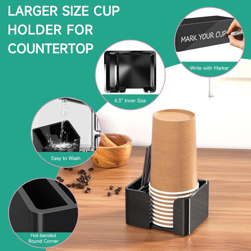 Countertop, 5.8 Inches Coffee Bar Accessories and Organizer, Disposable Cup Holder for Black Acrylic Storage