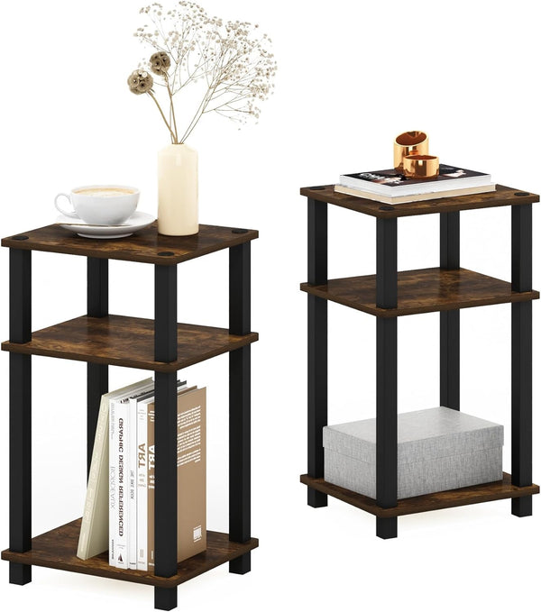 Furinno JUST Side Table Set of 2, 3-Tier Open Shelf End Table,