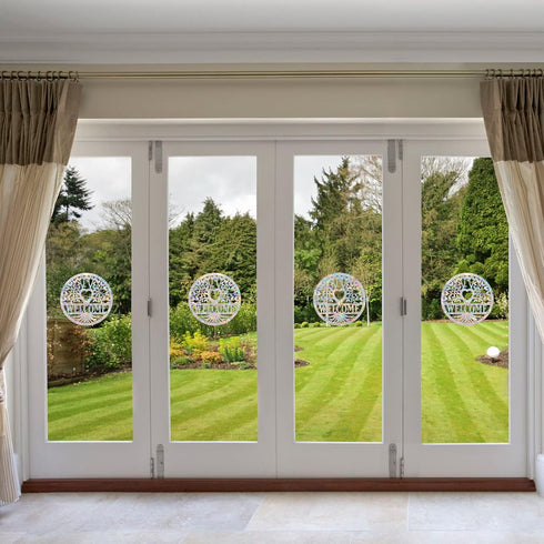 Welcome Family Tree Window Clings for Bird Strikes, Anti-Collision Decals to Save Birds, Non Adhesive Prismatic Stickers
