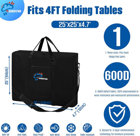 600D 25" 25" x4.7 4FT SIRUITON Folding Table Storage Bag, Portable WaterProof Carry Bag for Folding Picnic/Camp Tables