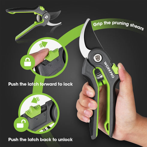 WORKPRO Bypass Pruning Shears, 8’’ Stainless Steel Gardening Hand Pruner with Sharp SK5 Steel Blades