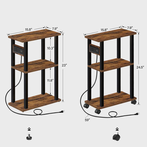 TB01BB046 TUTOTAK Small Narrow Side Table with Charging Station, Skinny End Table for Small Spaces, Slim Nightstand