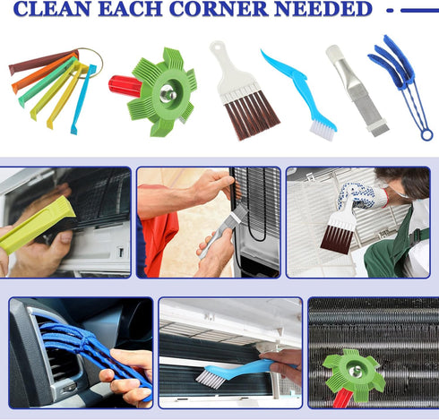BOJACK Air Conditioner Fin Cleaner Set, AC Fin Comb and Brush, Condenser Coil Cleaner Tool (6 Pcs)