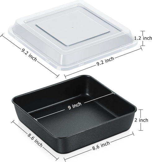 9x9 Inch Square Baking Pan with Lid Set, E-far Nonstick Square Cake Pans Metal Bakeware for Oven Cooking Lasagna Brownies, Stainless Steel Core & Easy Release, 4 Pieces(2 Pans+2 Covers)