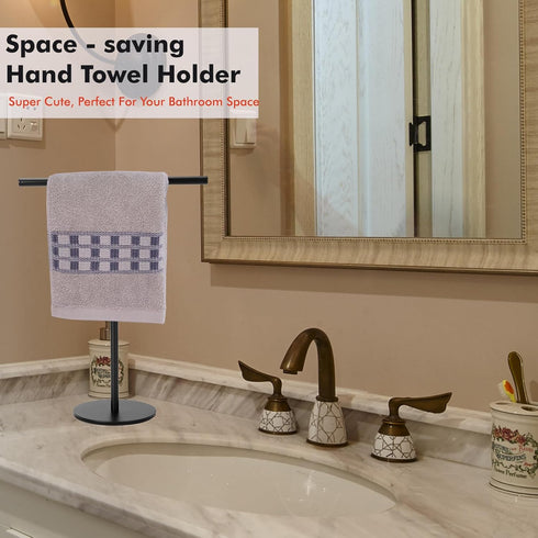 Black Hand Towel Holder Stand for Bathroom Vanity, Stainless Steel T-Shape Freestanding Towel Rack for Kitchen