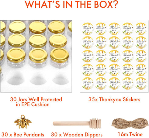 3oz 30Pack, AuroTrends Mini Honey Jars with Dipper Empty Glass Jars for Baby Shower Favors/Wedding Favors for Guests