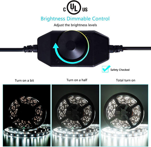 20FT White LED Strip Lights - Dimmable 6000K 360LEDs, Under Cabinet Tape with UL Power Supply