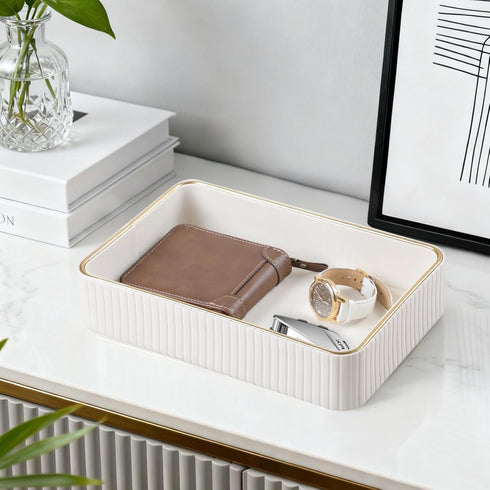 Desk Organizer Tray, PU Leather Nightstand Organizer Perfume Valet Tray for Men Women, Decorative Vanity Trays Trinket