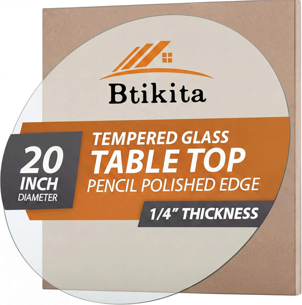 20" Tempered Glass Table Top Round Transparent Table Surface 1/4'' Thick Pencil