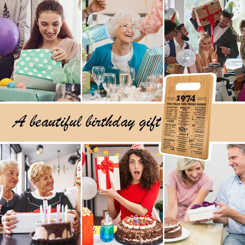Happy 50 Years Old Birthday Gifts for Women Men, 50th Birthday Decorations, Back In 1974 Cutting Board