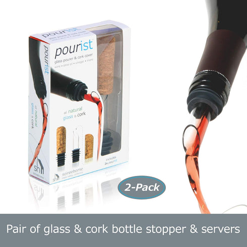 Soireehome Pourist Pair of Gourmet Glass and Cork Stopper Spouts with Silicone Gasket - 2-pack