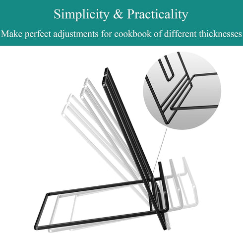 Cookbook Stand Holder for Kitchen Counter - Recipe Book Stand for Hands-Free Reading (Black)