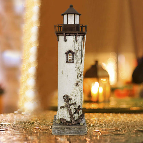 K KILIPES Wood Lighthouse with Led Light Nautical Decorations for Home Rustic Lighthouse Table Decoration Night Light