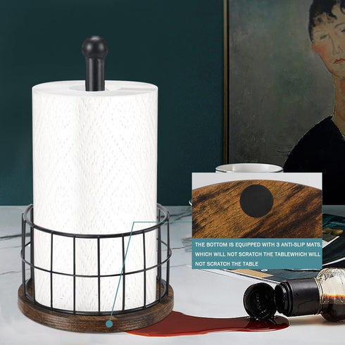 Standing Paper Towel Holder for Bathroom Countertop, Heavy Duty Wooden Base Paper Towel Rack for Kitchen