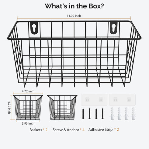 MaraFansie 2 Pack Hanging Kitchen Baskets, Wire Storage Basket Over the Cabinet Door Organizer with Adhesive Strips