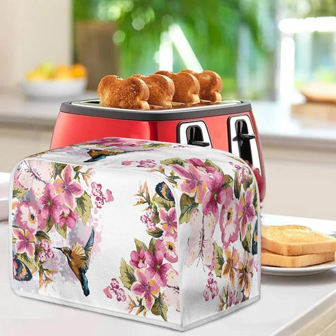 Bird Flowers Painting Toaster Cover, Washable 4 Slice Kitchen Appliance Covers for Bread Maker Oven