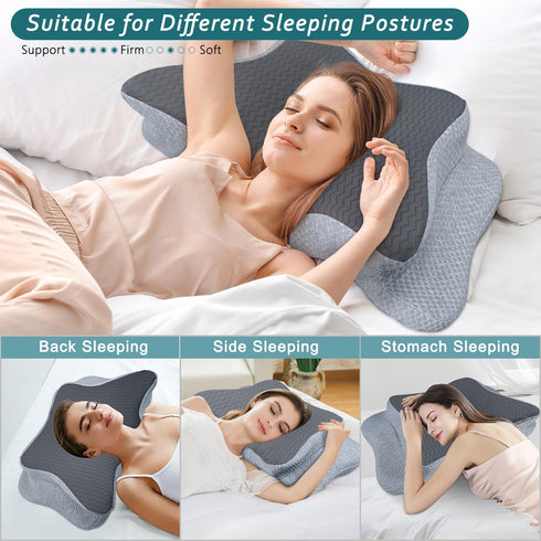 CHxxy Cervical Pillow for Neck Pain Relief, Memory Foam Pillows, Ergonomic Contour Bed Pillow, Soft for Side Sleep