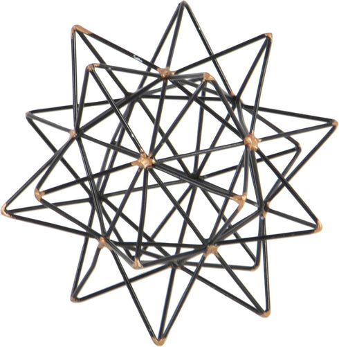 Deco 79 Metal Geometric Decorative Sculpture Home Decor Statue with Gold Accents, 7" x 7" x 7", Black