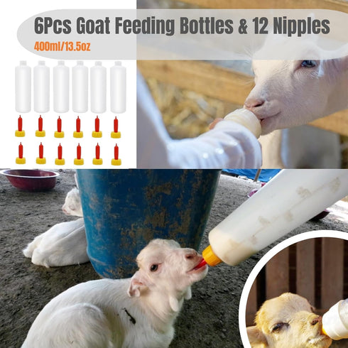Haokixin 6Pcs 400 ml/13.5 oz 12 Mammal Goat Feeding Bottles and Nipples, Lamb and Kid Bottle, Livestock Baby Bottle