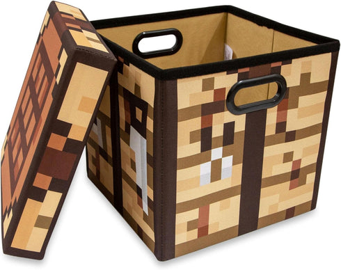 Minecraft Crafting Table 13-Inch Storage Bin Chest with Lid, Foldable Fabric Basket Container, Home Decor Essentials