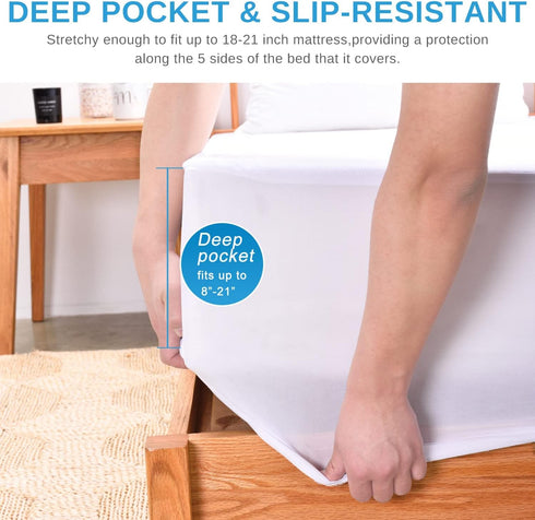 King Size Cooling Waterproof Mattress Protector Pad Cover - Breathable Fitted Sheet Style