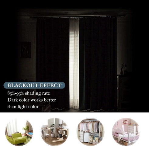 PONY DANCE Black Short Length Curtains for Kitchen, 2 Pieces, Solid Half Window Tiers, 29 x 24 inches