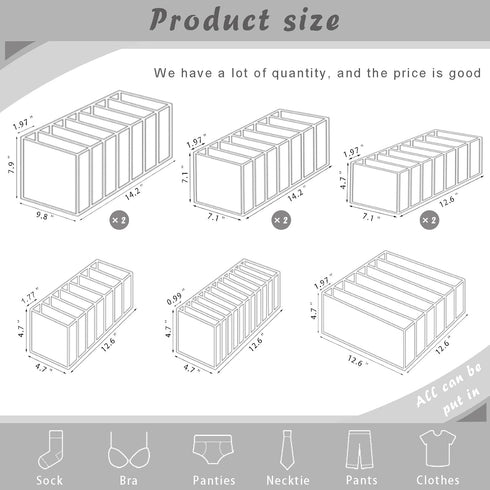 ULENDIS 9 Pack Wardrobe Clothes Organizer for Drawers, Foldable Mesh Separation Box, Drawer Dividers for Clothes