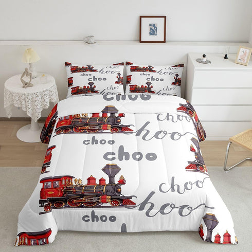 Feelyou Cartoon Car Bedding Set Kids Train Comforter Set Boys Girls Choo-Choo