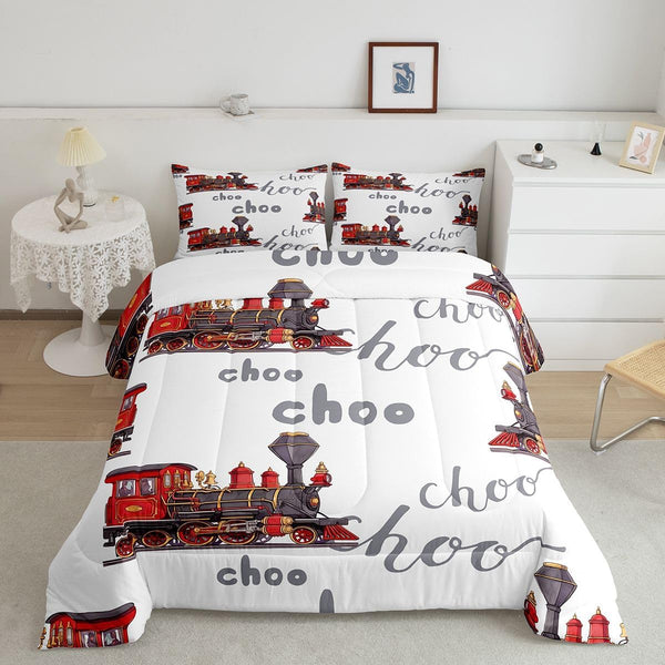 Feelyou Cartoon Car Bedding Set Kids Train Comforter Set Boys Girls Choo-Choo