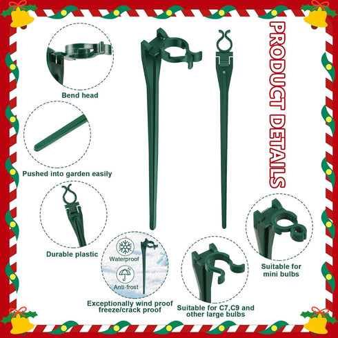 100 Pack 7.5 inch C7 C9 AUGSHY Christmas Light Stakes, Yard Lawn Holiday Light Ground Stakes for Outside String Lights