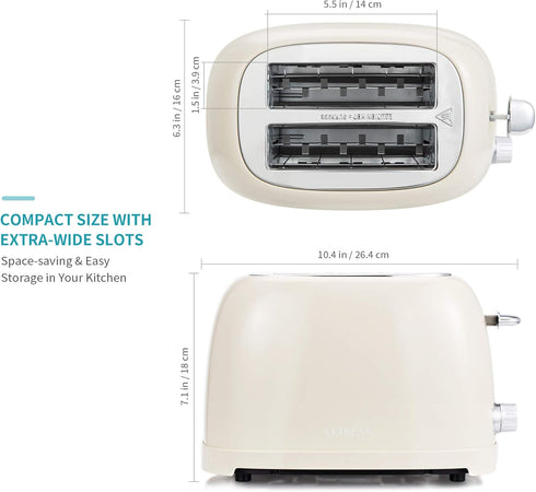 Ultrean Toaster 2 Slice, Stainless Steel with Extra-Wide Slot, Removable Crumb Tray, 6 Browning Settings, 825 W