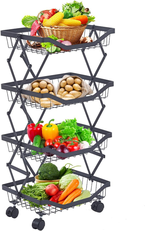 ULIKEUS 4 Tier Fruit Basket for Kitchen Stackable Metal Wire Fruit Vegetable Basket