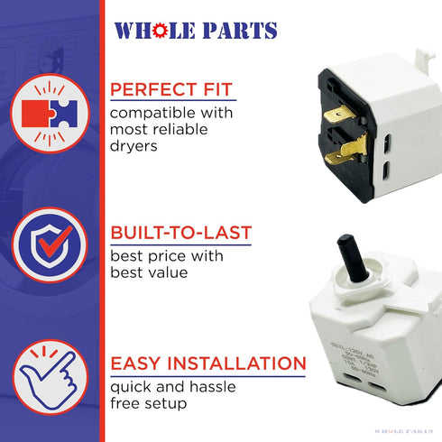 Whole Parts Dryer Relay Start Switch, Replacement & Compatible with Amana, Crosley, Kenmore, Kitchen Aid, Maytag