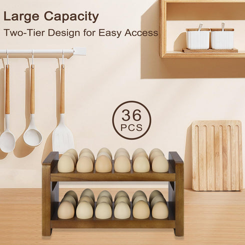 Uibyriy Countertop, 2-Tier 36 Countertop Egg Holder Wooden Egg Holder for Eggs, Wooden with Carry Handle for Chicken