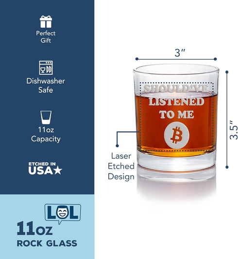 Shouldve Listened Bitcoin Round Rocks Glass - Crypto Gift, Satoshi