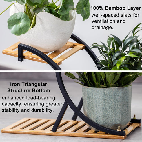 4-Tier Bamboo Plant Stand Rack Multiple Flower Pot Holder Shelf Indoor Outdoor Planter Display Shelving Unit for Patio