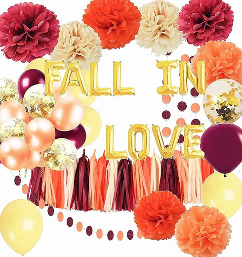 Fall Bridal Shower Decorations, Engagement Fall Bachelorette Party Decorations, Burgundy Orange Balloons