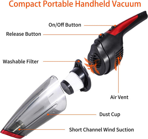 Fityou Handheld Vacuum Cleaner Cordless - Rechargeable (USB Charge), Powerful Suction Cleaner, Portable Hand Vacuum for