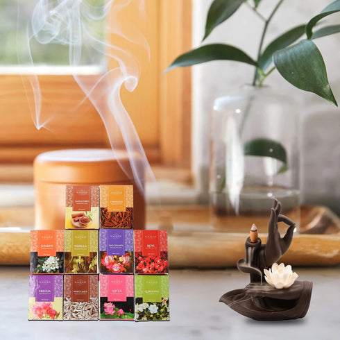 Premium Masala Back Flow Cones, NAQSH Natural Incense Cones Assorted 10 Fragrances, 8 Cones Each