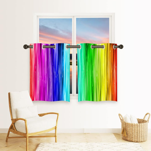 ANHOPE Rainbow Striped Curtains - Girls Colorful Vertical Stripes Print Pattern Waterproof Grommet Window Drapes