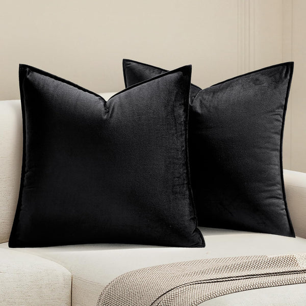 MIULEE Pack of 2 Decorative Velvet Throw Pillow Covers - Soft Black Square Cushion Case for Sofa, 18x18 Inch