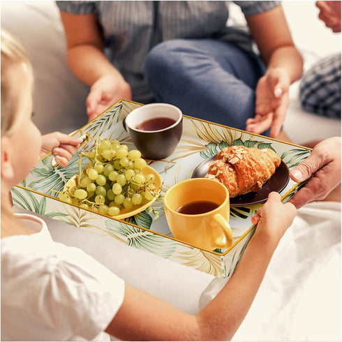 Chic Serving Tray with Golden and Green Leaf Design for Home