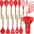 MIBOTE 17 Pcs Silicone Cooking Utensils Set - 446°F Heat Resistant Kitchen Gadgets with Holder, Red
