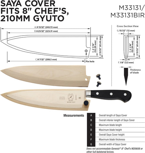 Mercer Culinary Natural Ash Wood Saya Cover, Blade Protector for 8" Chef and 210mm Gyuto Knives