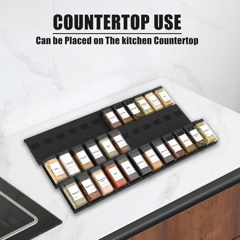 24 24 Famhap Spice Drawer Organizer Pcs with Plastic Spice Jars and LabelsInterlocking Expandable Seasoning Rack Tray
