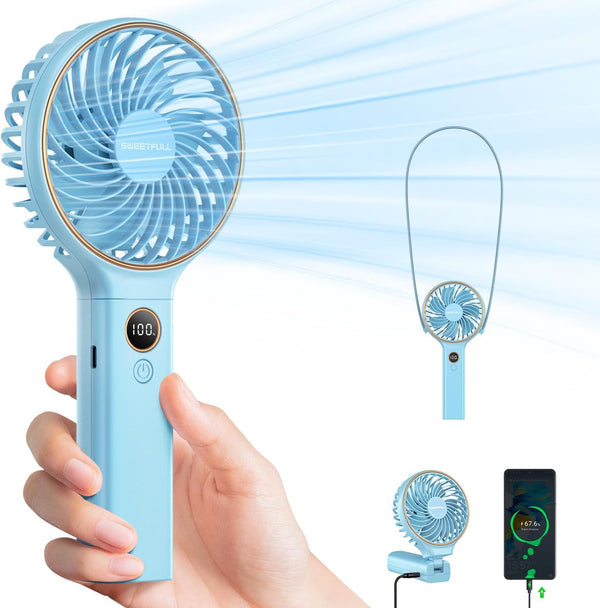SWEETFULL Handheld Fan, Portable 5000mAh Rechargeable Battery Fan, 6 Speed Wind, Mini Travel Fan with LED Display