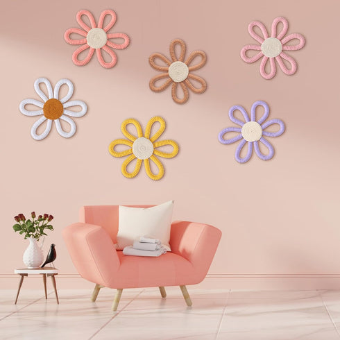 6 Zeyune Pcs Boho Nursery Daisy Flower Wall Art Decor Woven Macrame Wall Pediments Boho Daisy Floral Nursery Art Decor